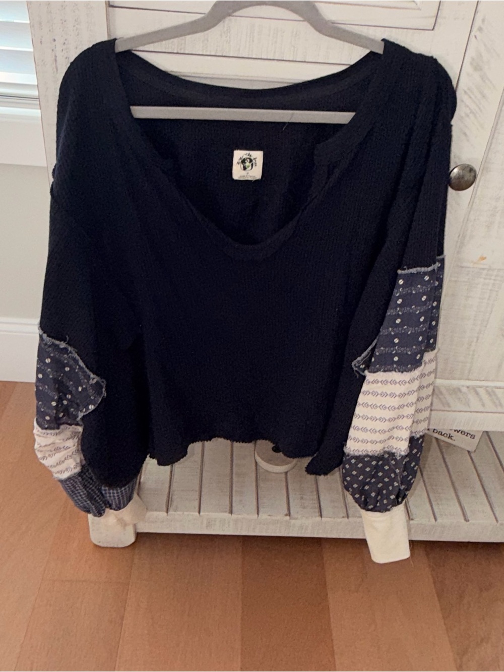 Free People Boho Patchwork Sleeve Blue Women’s Top